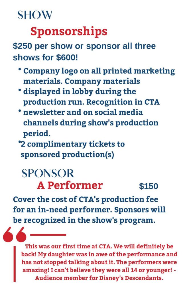 CTA 2024-2025 sponsor brochure, page 5 of 12: Show Sponsorships and Sponsor a Performer