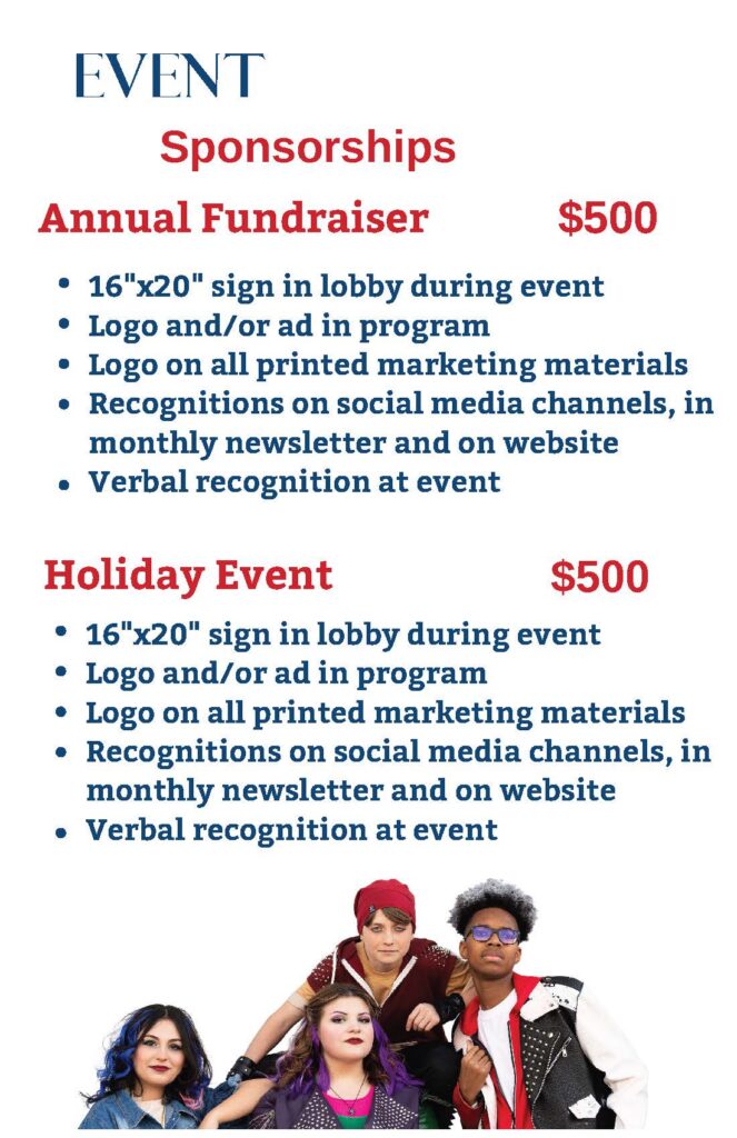 CTA 2024-2025 sponsor brochure, page 6 of 12: Event Sponsorships: Annual Fundraiser and Holiday Event, $500 each