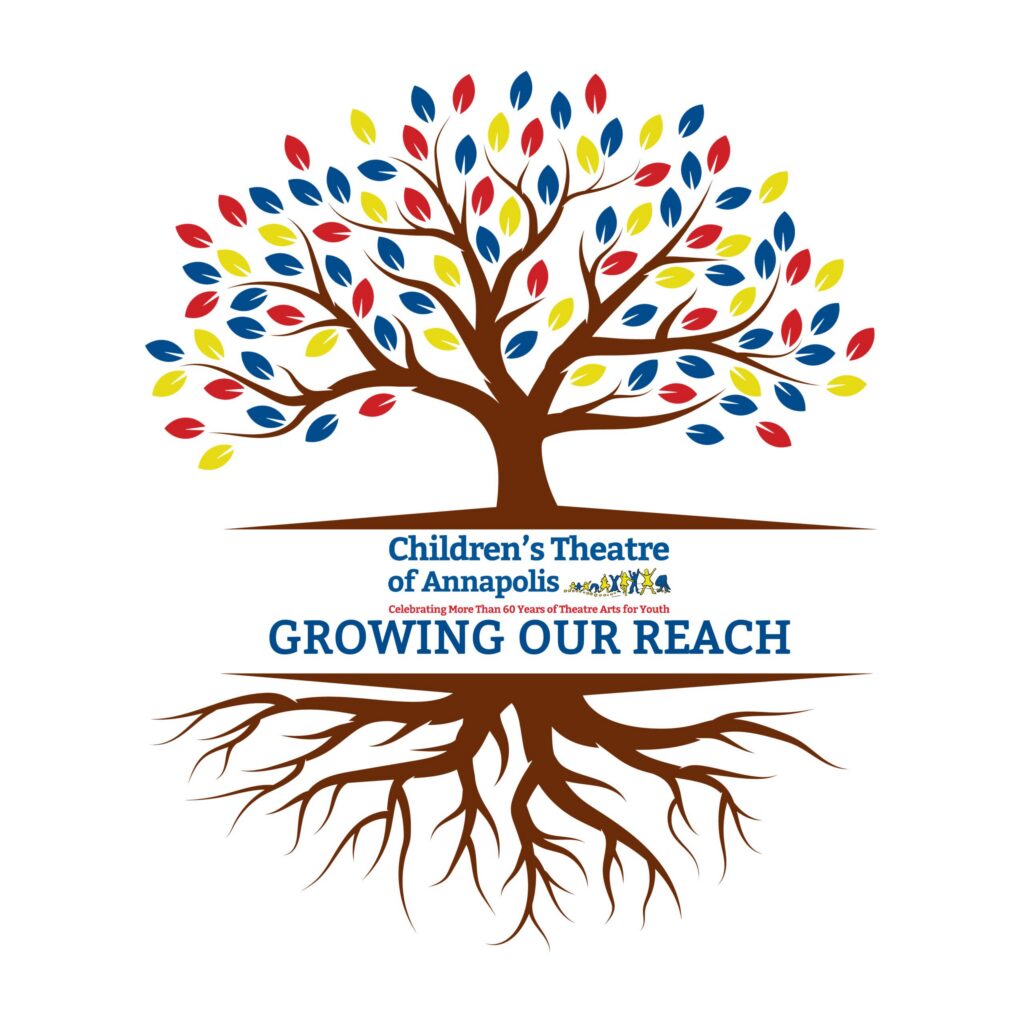 Growing Our Reach campaign logo: a tree with colorful leaves above the Children's Theatre of Annapolis name