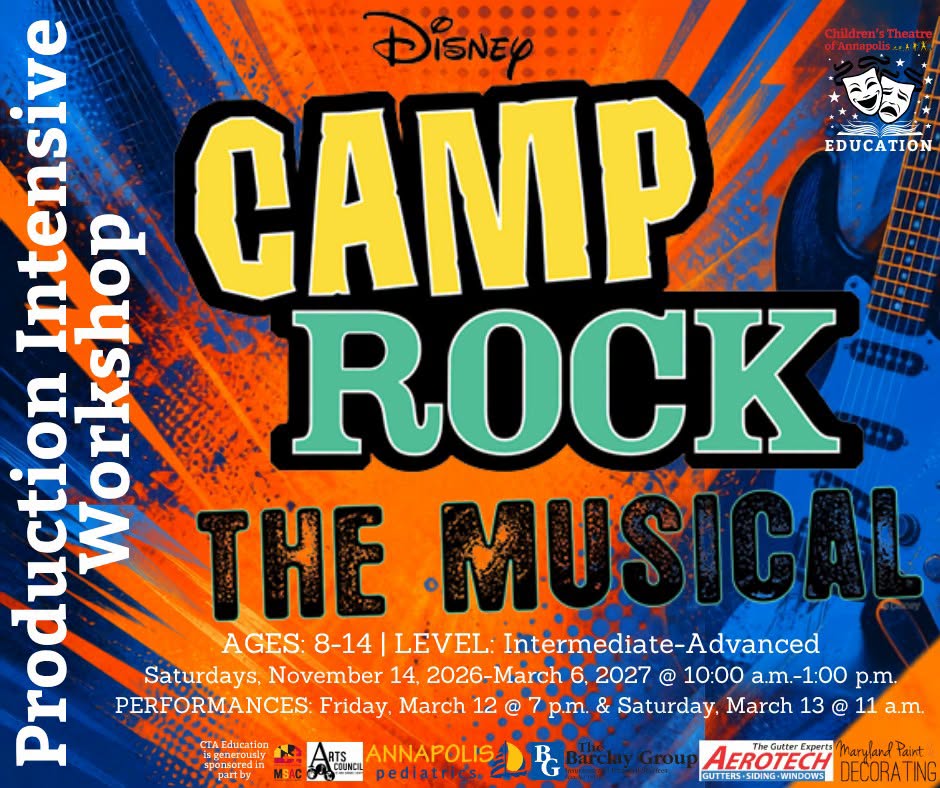 Flyer: Production Intensive Workshop, Disney’s Camp Rock the Musical, ages 8–14.