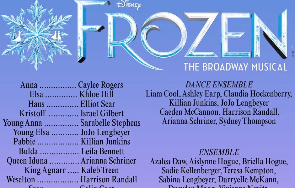 Children’s Theatre of Annapolis proudly announces the cast of Disney’s Frozen the Broadway Musical