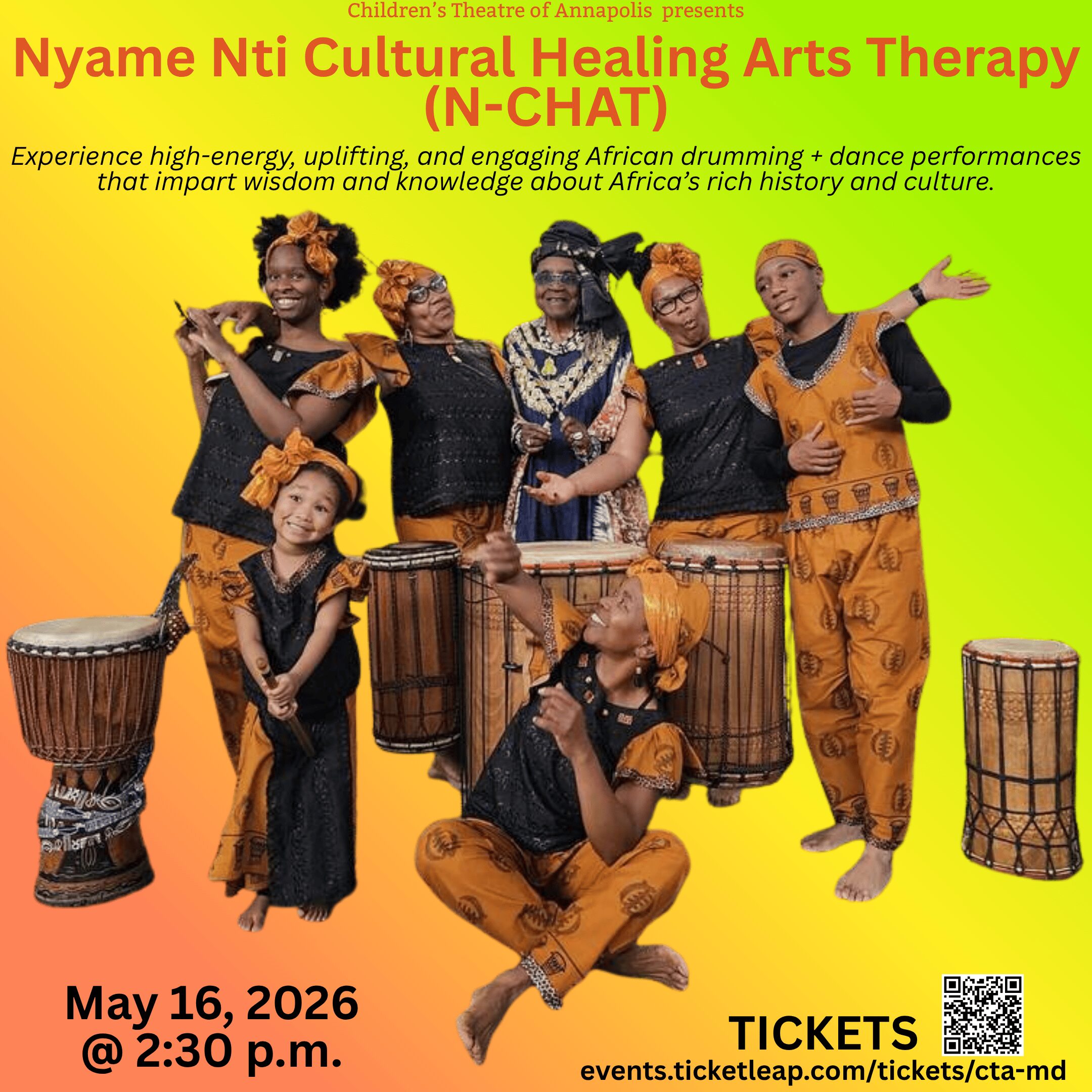 Nyame Nti Cultural Healing Arts Therapy (N-CHAT) African drumming and dance performance, May 16, 2026 at 2:30 p.m.