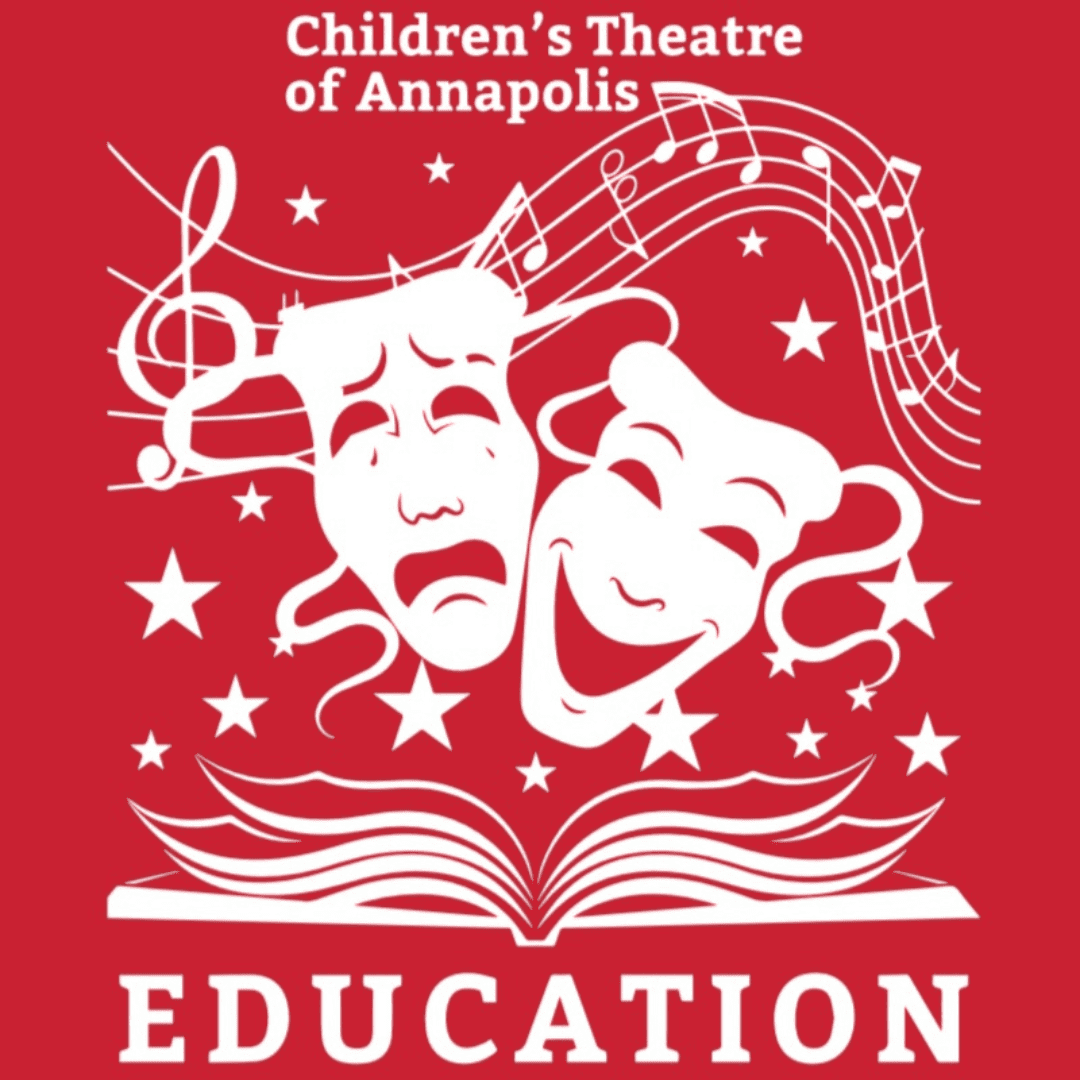 CTA Education logo: comedy and tragedy masks with music notes above an open book