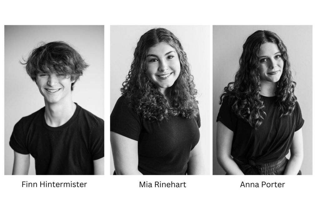 Headshots of 2024 Miriam Wolfe Scholarship winners Finn Hintermister, Mia Rinehart and Anna Porter