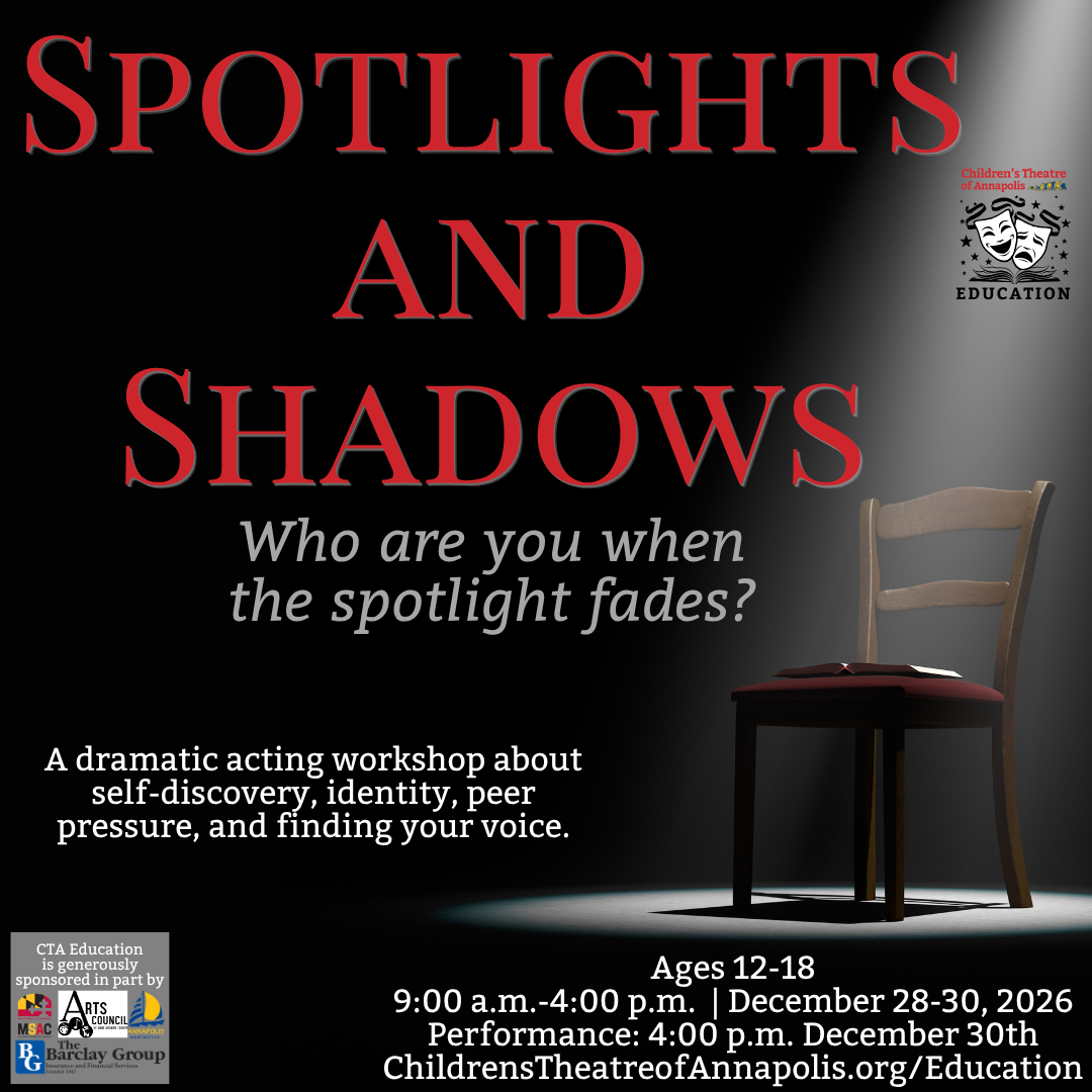 Spotlights and Shadows: a dramatic acting workshop for ages 12-18, December 28-30, 2026, with a performance December 30 at 4:00 p.m.