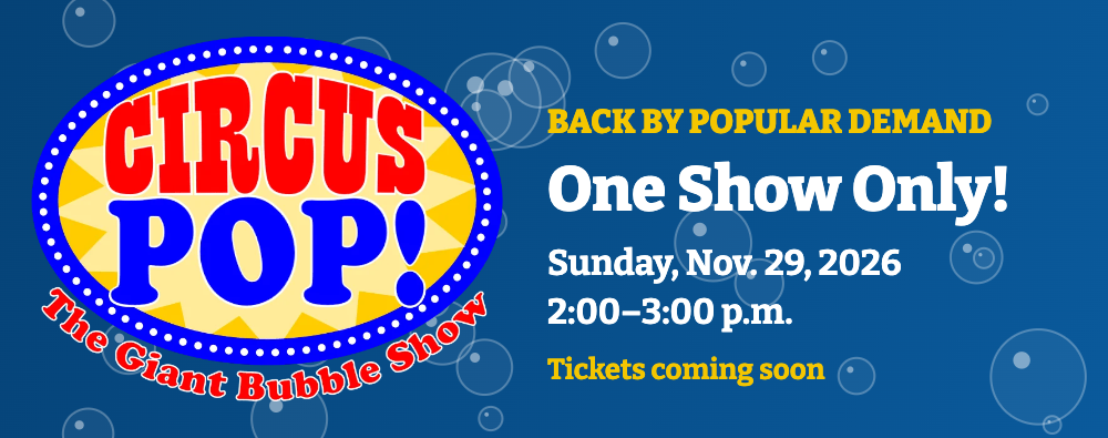 Circus Pop: The Giant Bubble Show — one show only, Sunday, Nov. 29, 2026, 2–3 p.m.