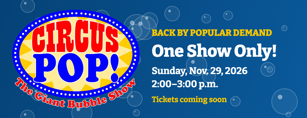 Circus Pop: The Giant Bubble Show — one show only, Sunday, Nov. 29, 2026, 2–3 p.m.